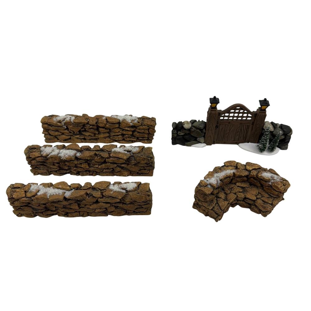 Department 56 Fieldstone Entry Gate #52718, 3 Walls & 1 Curved Bench